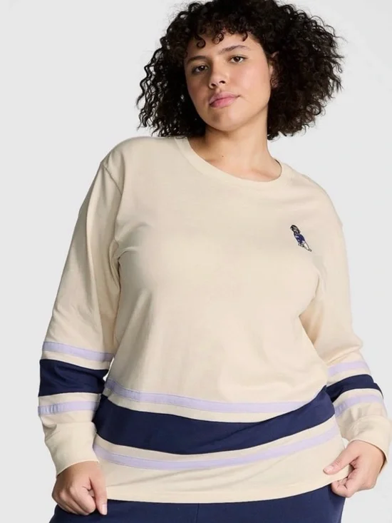 VS PINK Campus Tee Extra Small Oversized Victoria’s Secret Cream Dog Logo MWT - Picture 10 of 16